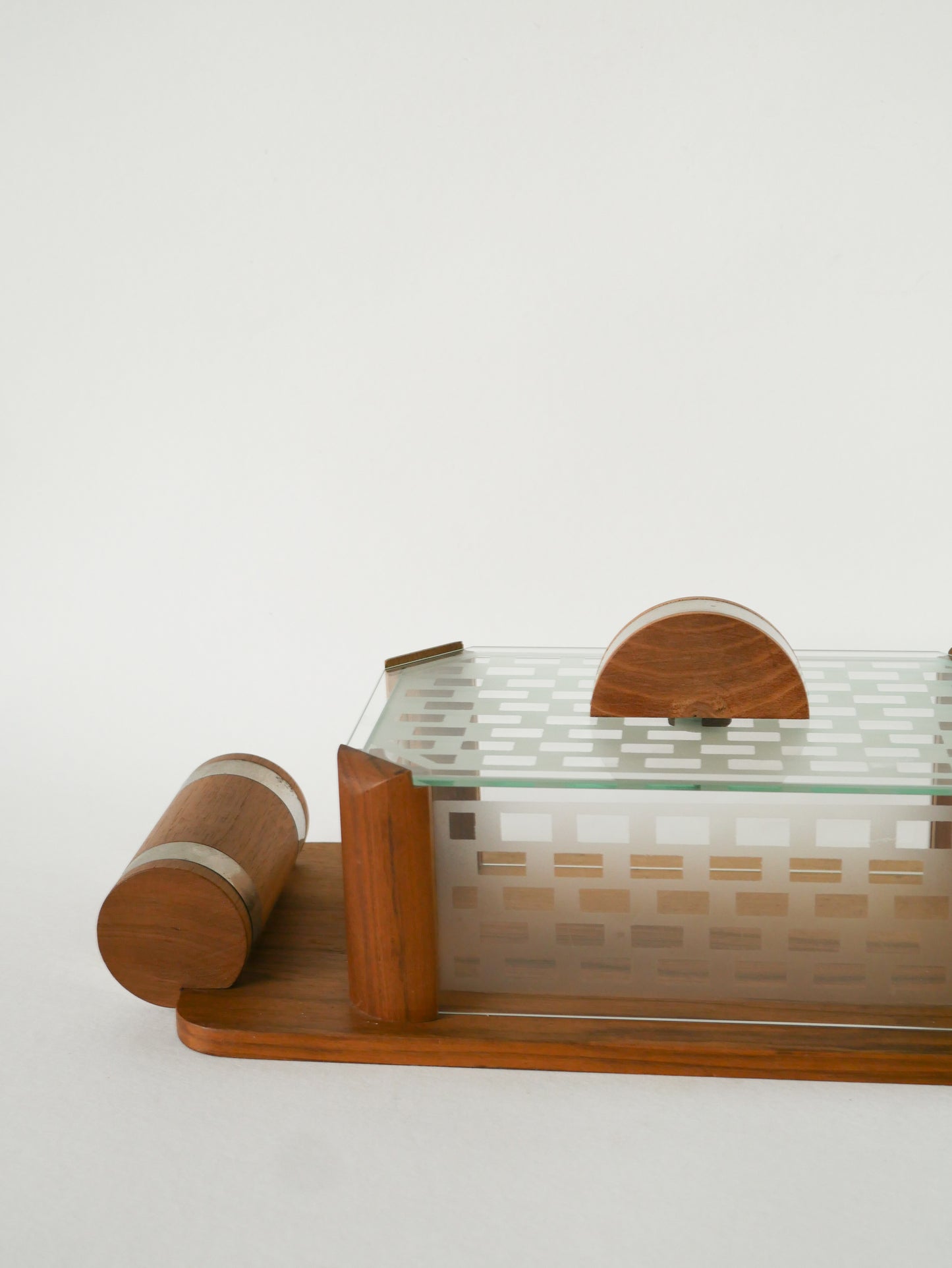 Boîte à biscuits en bois, verre et chrome, Art Déco, 1940