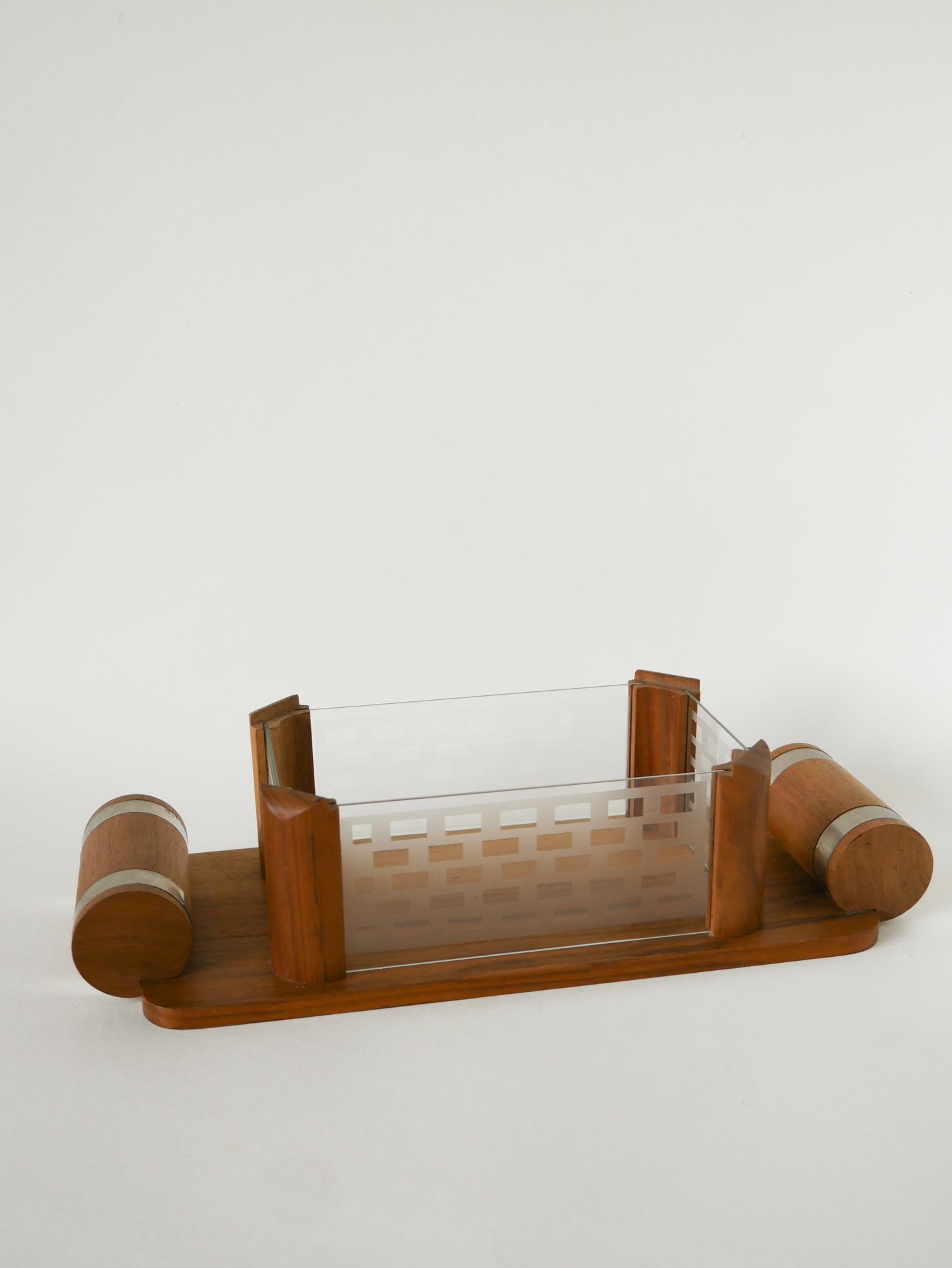 Boîte à biscuits en bois, verre et chrome, Art Déco, 1940