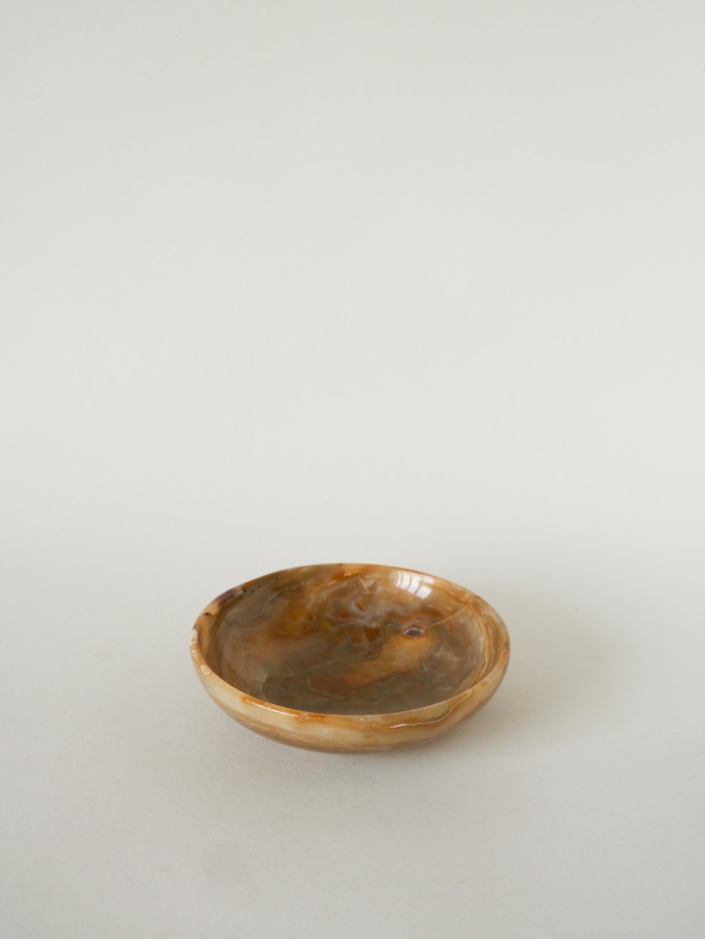 Grand vide-poche en Albâtre, forme Ronde, Marron, Design, 1970 - 15 X 15 cm