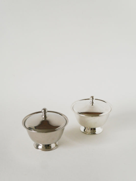 Paire de petits sucriers en inox, Design, 1970