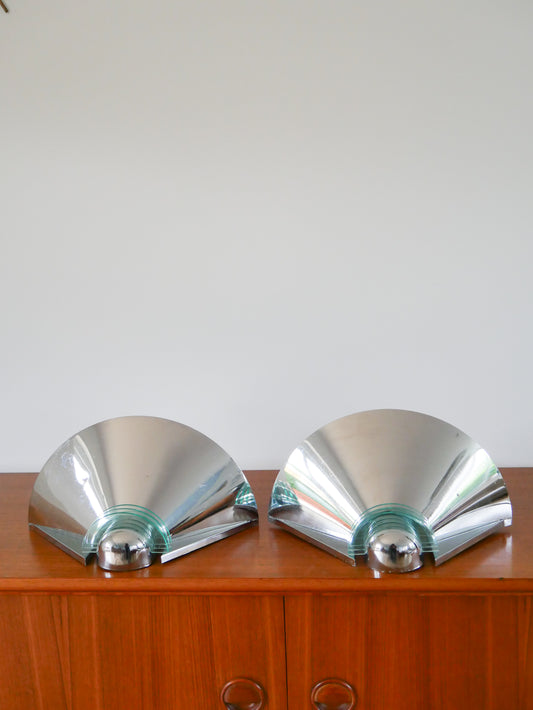 Paire d'appliques en chrome & plexi bleu, Made in Germany, Design, 1970