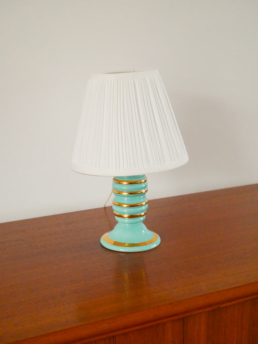 Lampe à poser en céramique, Bleu et Doré, Art Déco, 1930