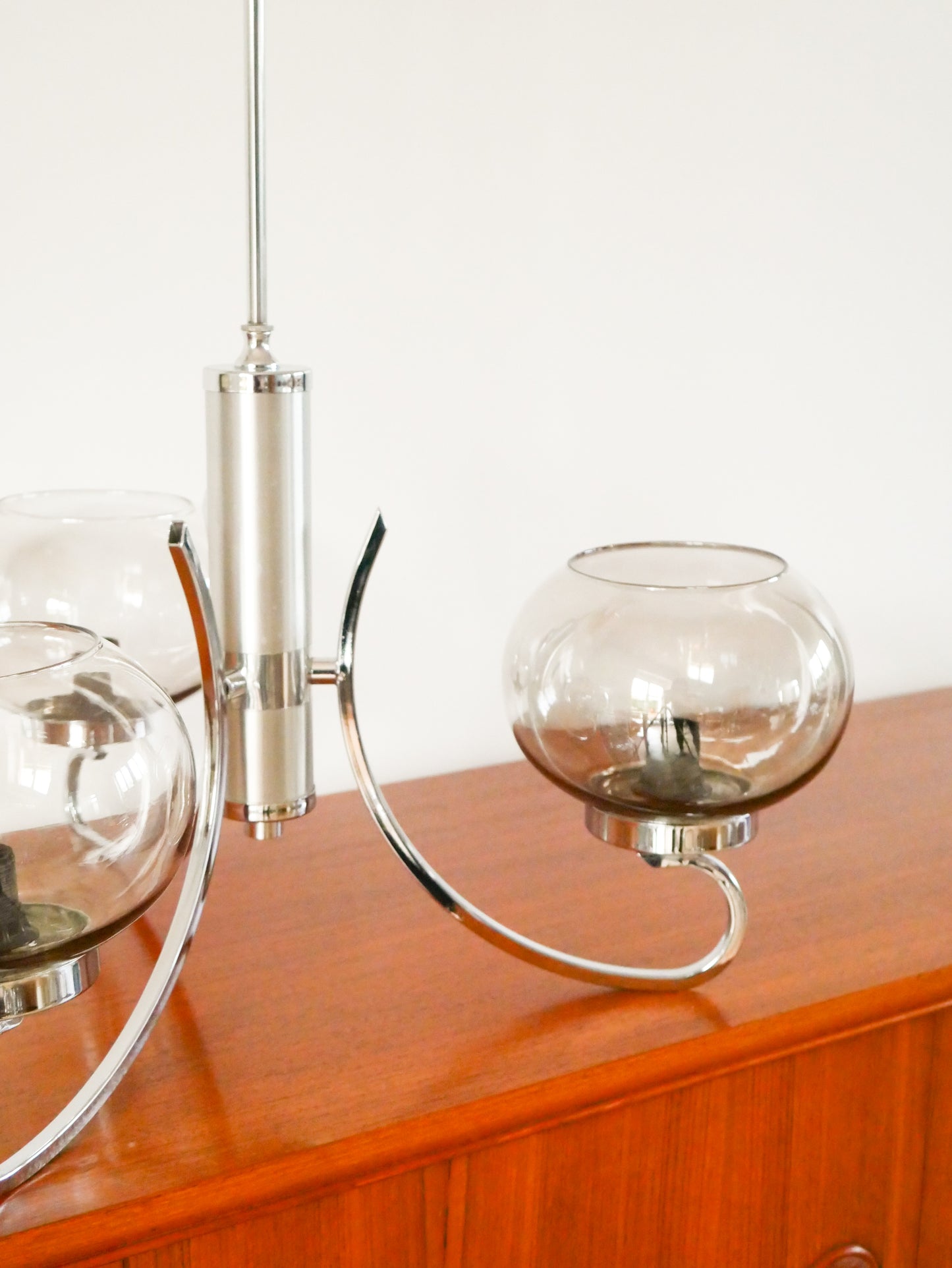 Lustre Gaetano Sciolari, 3 feux, en chrome et verre fumé, 1970