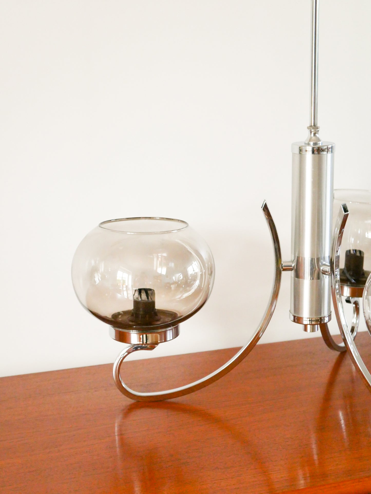 Lustre Gaetano Sciolari, 3 feux, en chrome et verre fumé, 1970