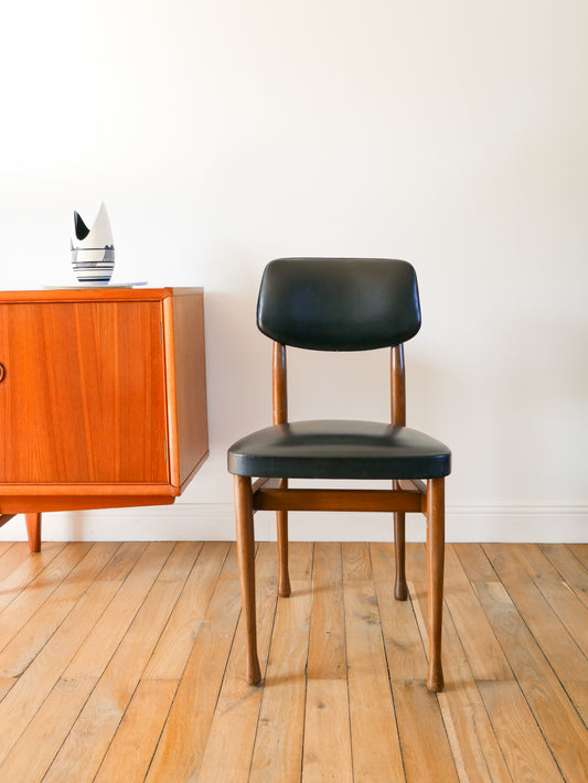 Ensemble de 4 chaises scandinave en bois de hêtre et skaï Noir, Made in Denmark, 1960