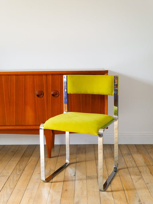 Chaise en chrome et Laine Vert Matcha, Design, 1970