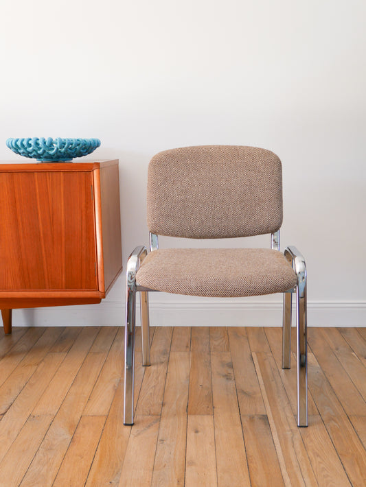 Paire de chaises en chrome et Laine, Beige, 1980