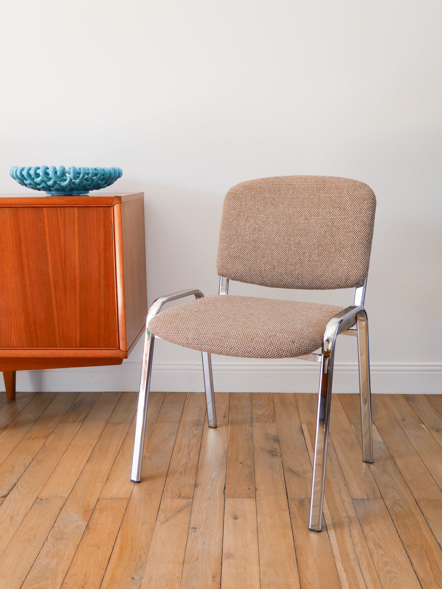 Paire de chaises en chrome et Laine, Beige, 1980