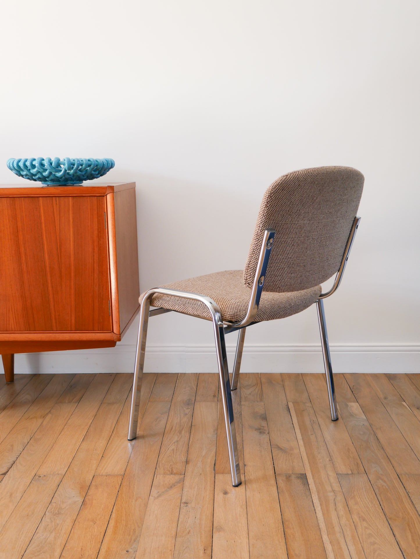 Paire de chaises en chrome et Laine, Beige, 1980