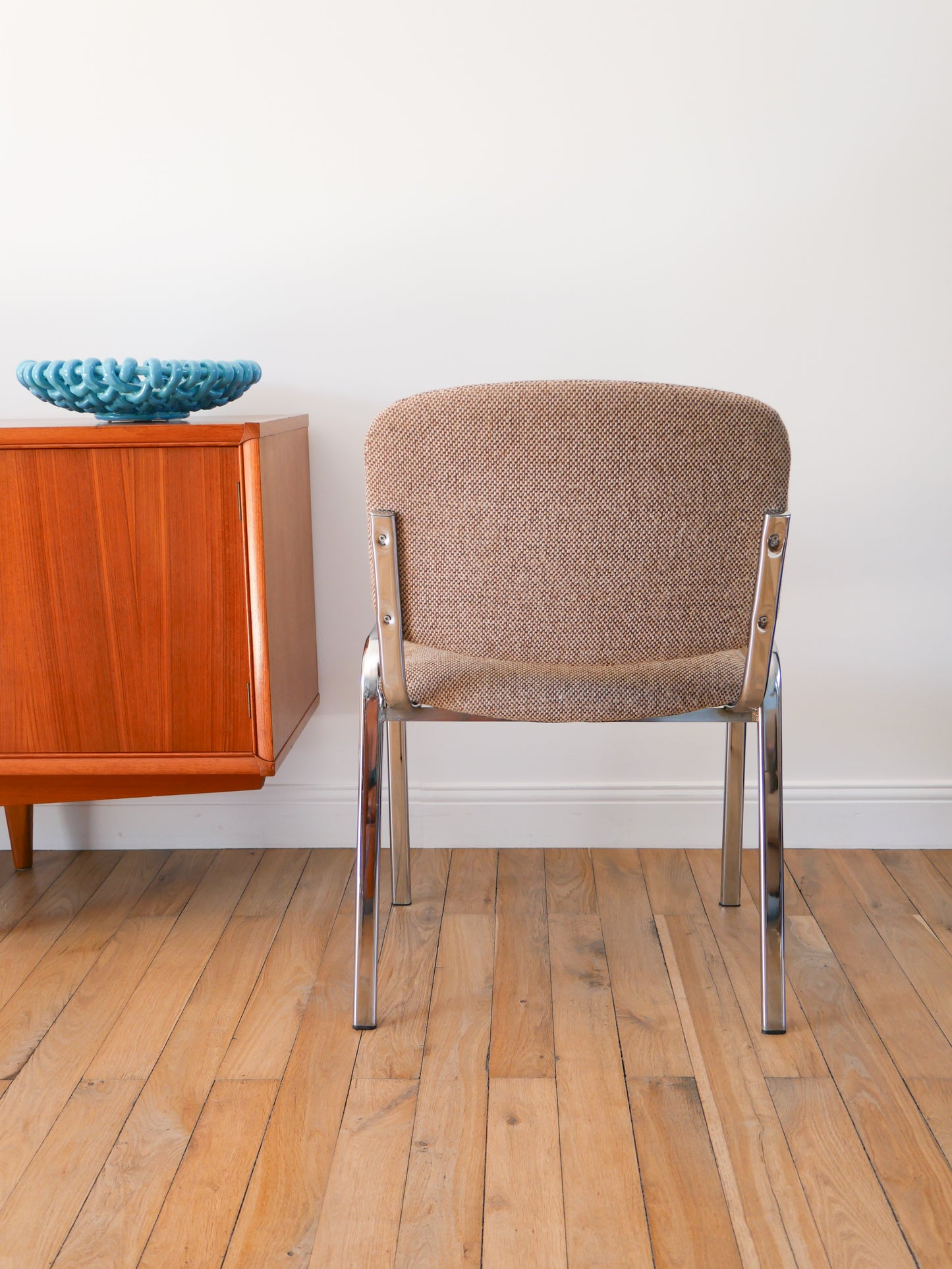 Paire de chaises en chrome et Laine, Beige, 1980