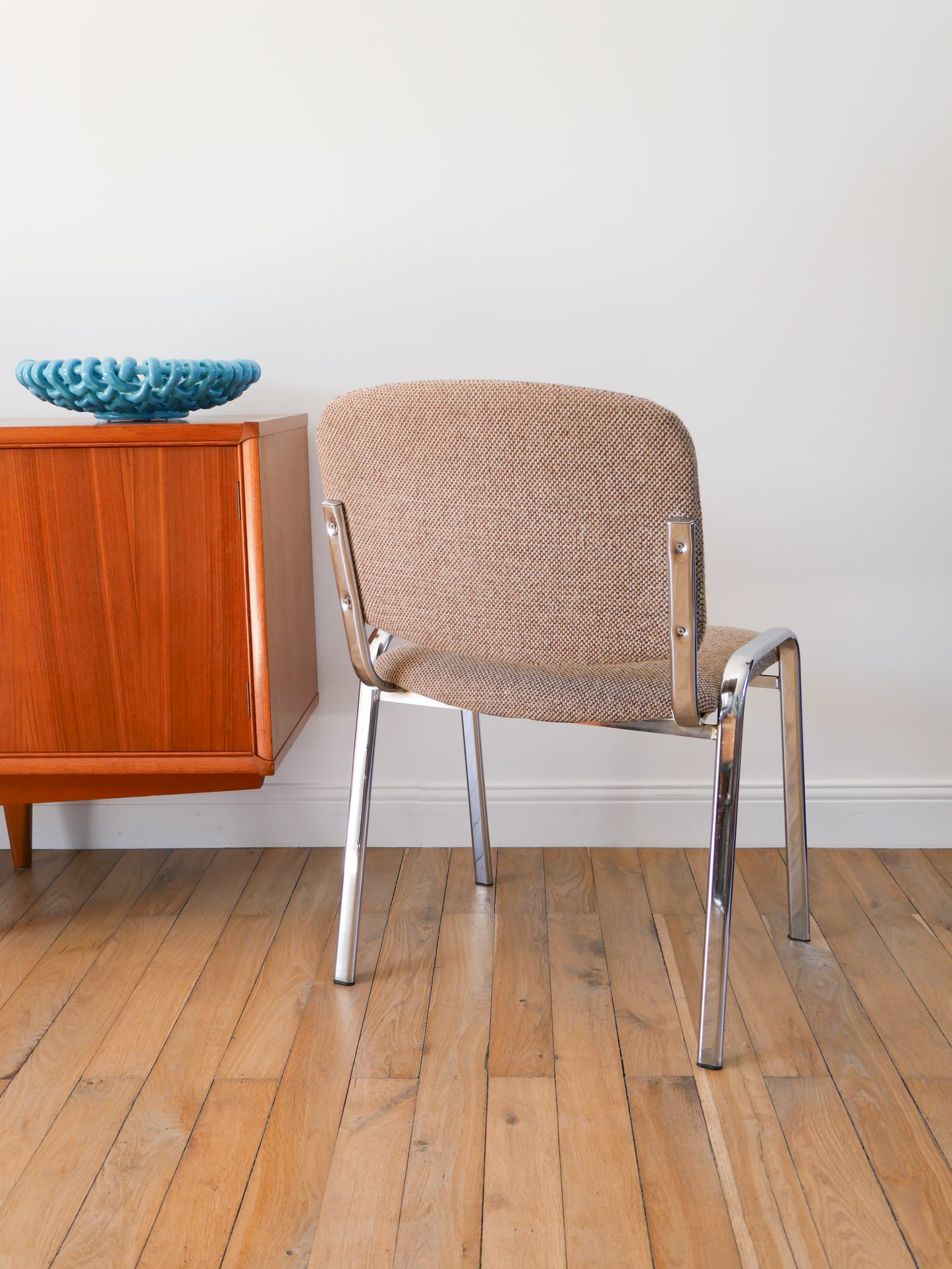 Paire de chaises en chrome et Laine, Beige, 1980