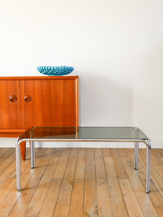 Table basse rectangulaire pieds tubulaires, Design, 1970 - 90 X 42 X 30 cm