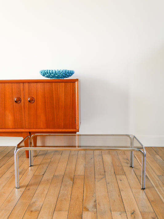 Table basse rectangulaire pieds tubulaires, Design, 1970 - 90 X 43 X 36 cm