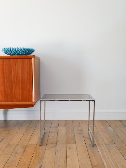 Table d'appoint en chrome et verre fumé, Design, 1970