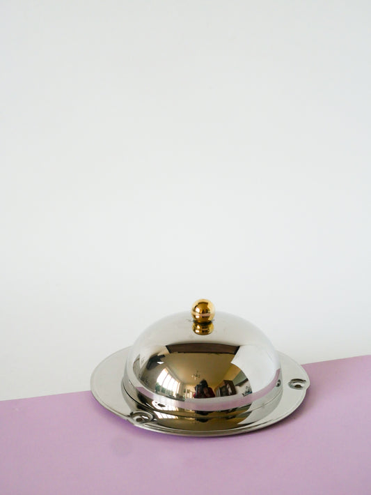 Beurrier en métal argenté et verre, Argent & Doré, 1940