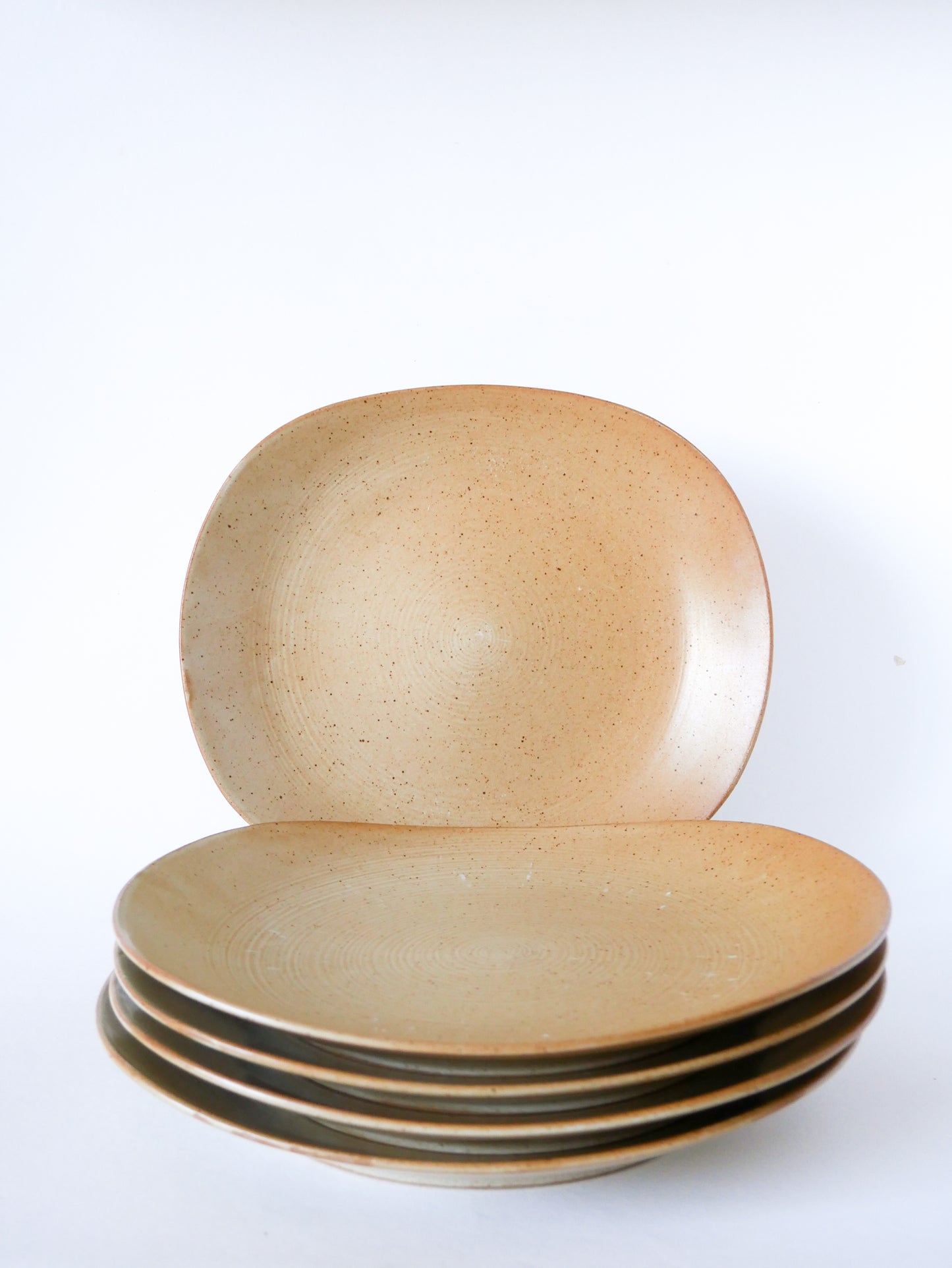 Lot de 5 très grandes assiettes plates en grès ovales, Grès du Village, 1970