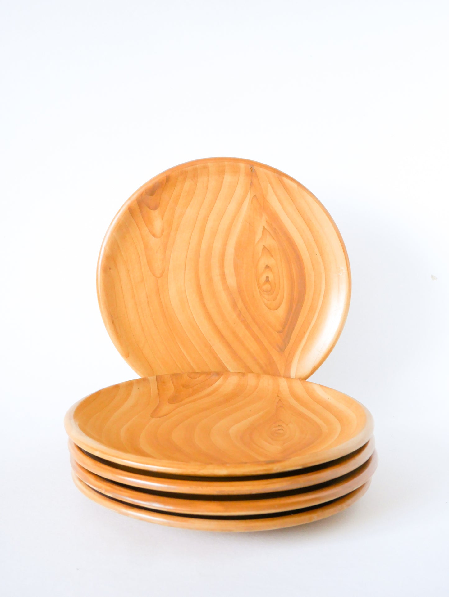 Lot de 5 assiettes plates en céramique, Vallauris Grandjean-Jourdan effet bois, Design, 1960