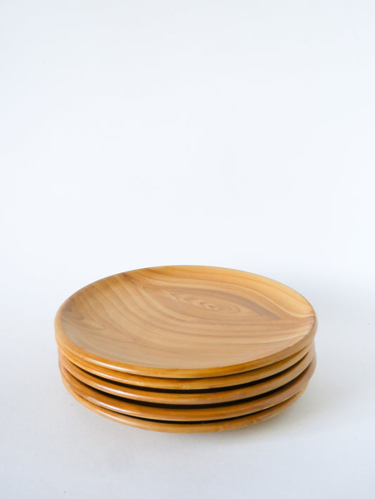 Lot de 5 assiettes plates en céramique, Vallauris Grandjean-Jourdan effet bois, Design, 1960