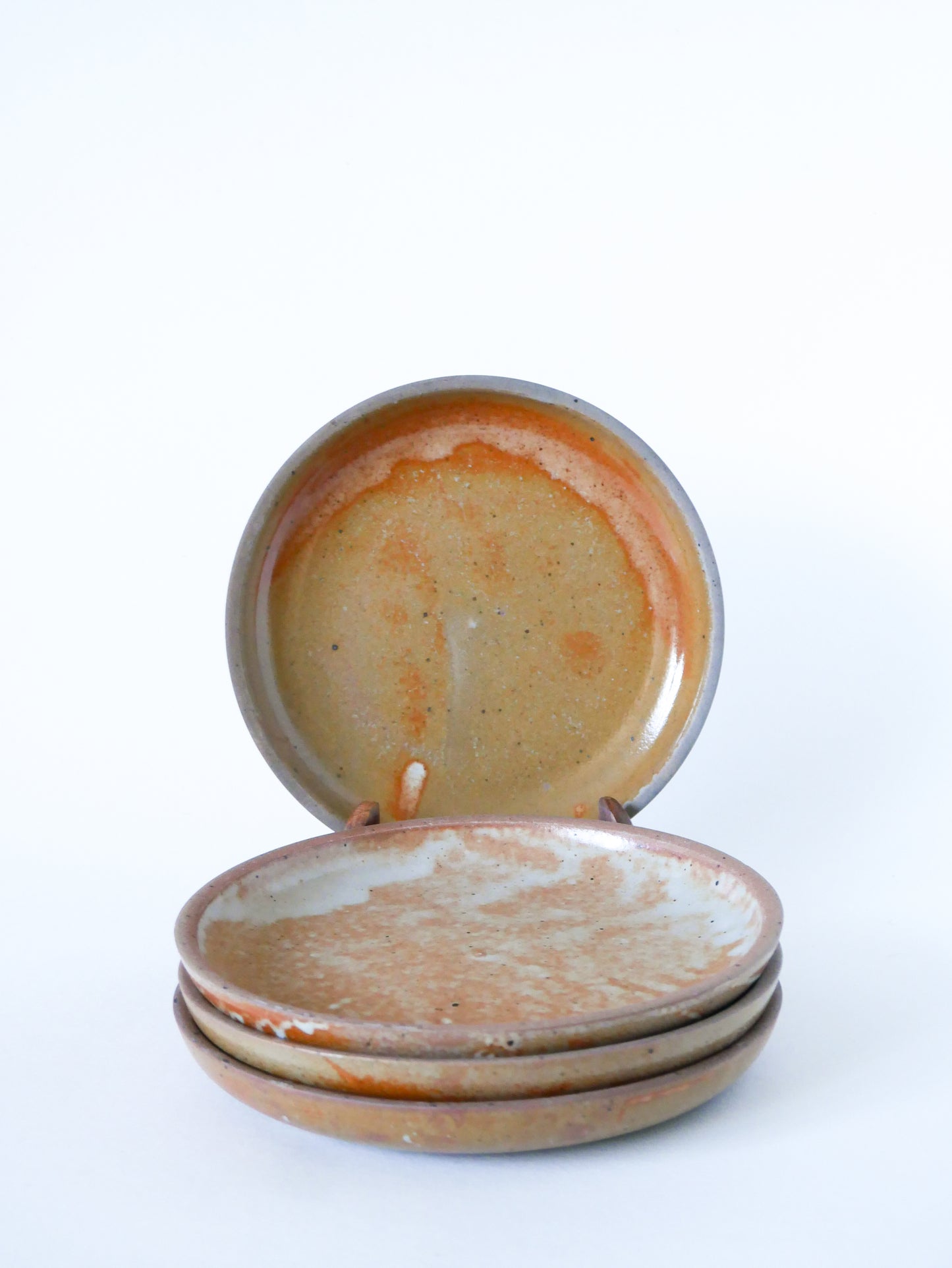 Lot de 4 assiettes à dessert en grès vernissé, 1970