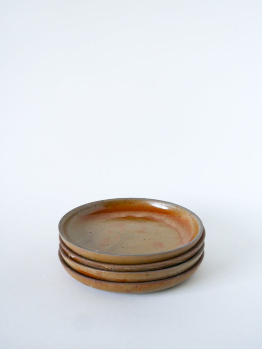 Lot de 4 assiettes à dessert en grès vernissé, 1970