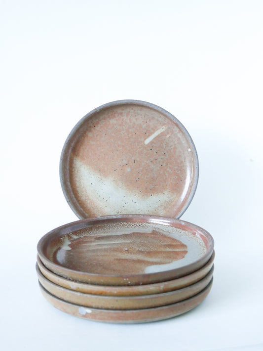 Lot de 5 assiettes plates en grès vernissé, 1970