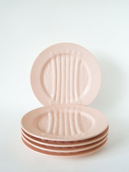 Lot de 5 assiettes à asperges, Rose Poudré, Villeroy & Boch, 1960