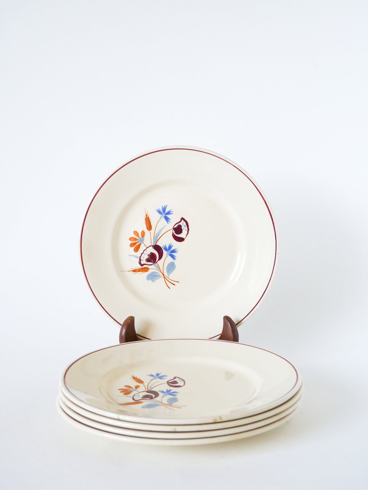 Lot de 5 assiettes à dessert Salins, motifs Fleurs peintes à la main, 1950