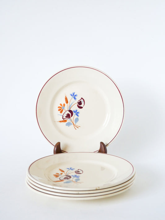 Lot de 5 assiettes à dessert Salins, motifs Fleurs peintes à la main, 1950