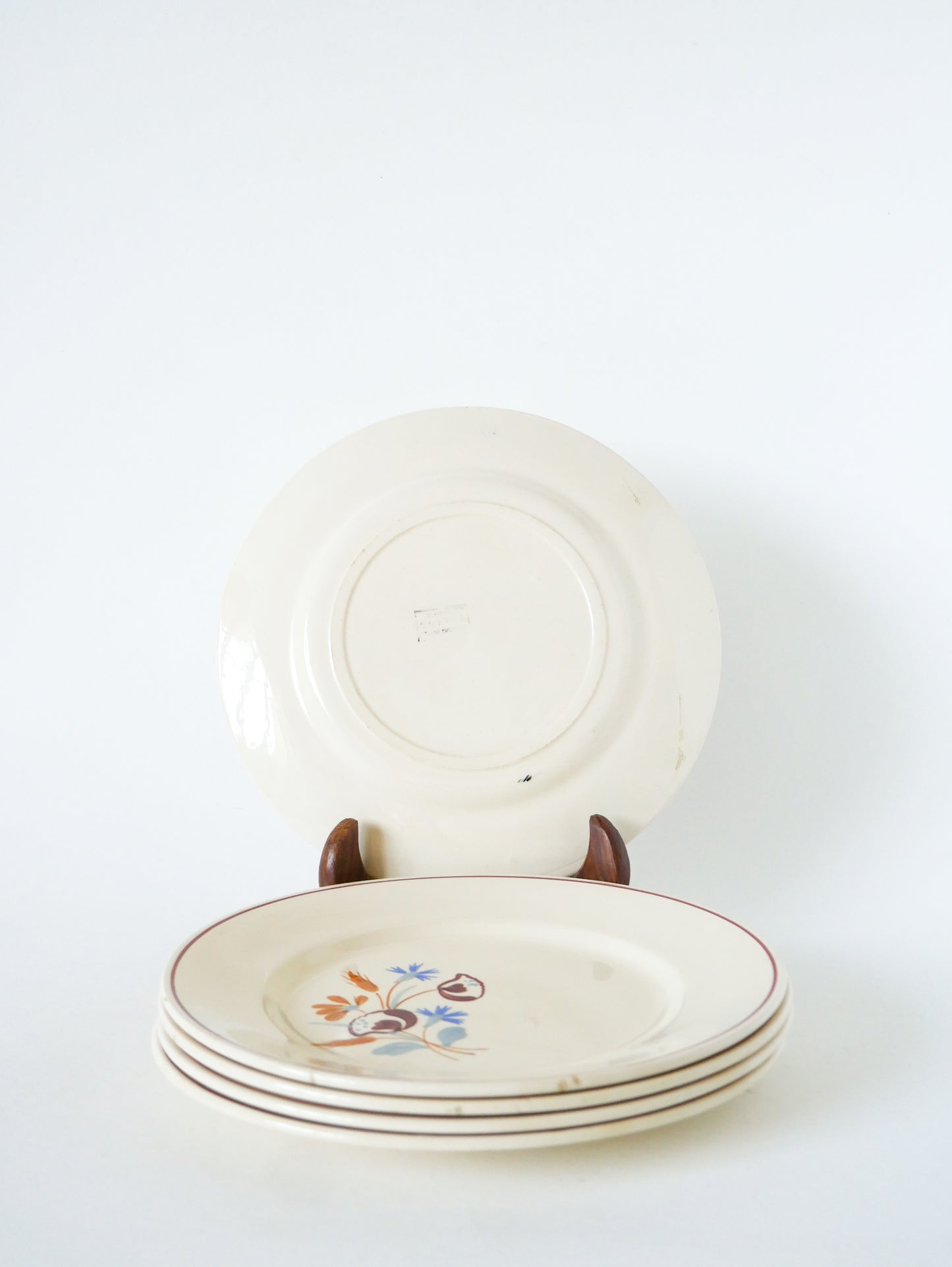 Lot de 5 assiettes à dessert Salins, motifs Fleurs peintes à la main, 1950