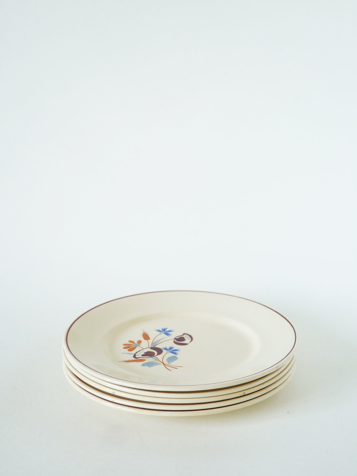 Lot de 5 assiettes à dessert Salins, motifs Fleurs peintes à la main, 1950
