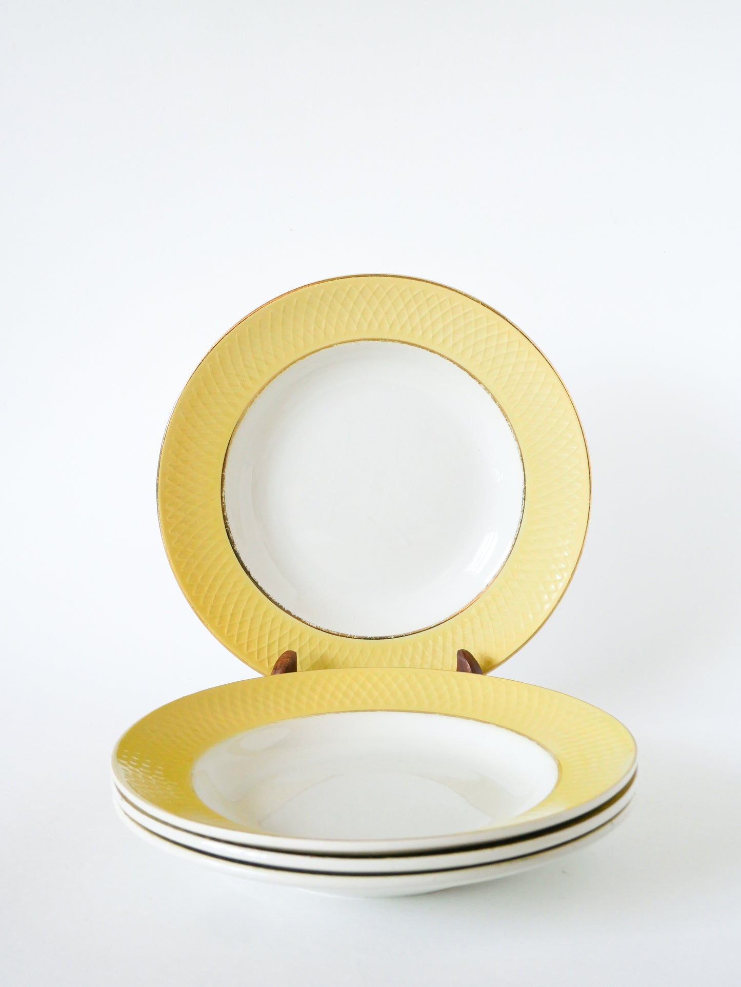 Lot de 4 assiettes creuses texture nid d'abeilles, Jaune Canari & Doré, 1960