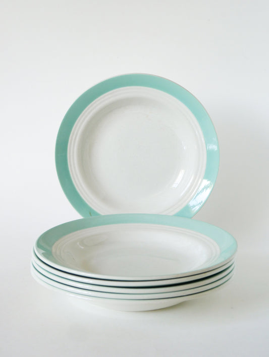 Lot de 6 assiettes creuses St Amand, modèle Ligne, Menthe, 1960