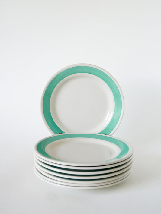 Lot de 8 assiettes à dessert, modèle Ligne, Vert Menthe, 1970 - 18.5 cm