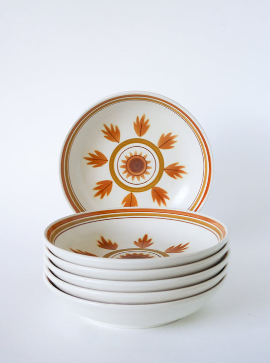 Lot de 6 assiettes creuses Longchamps à fleurs, Orange, 1970