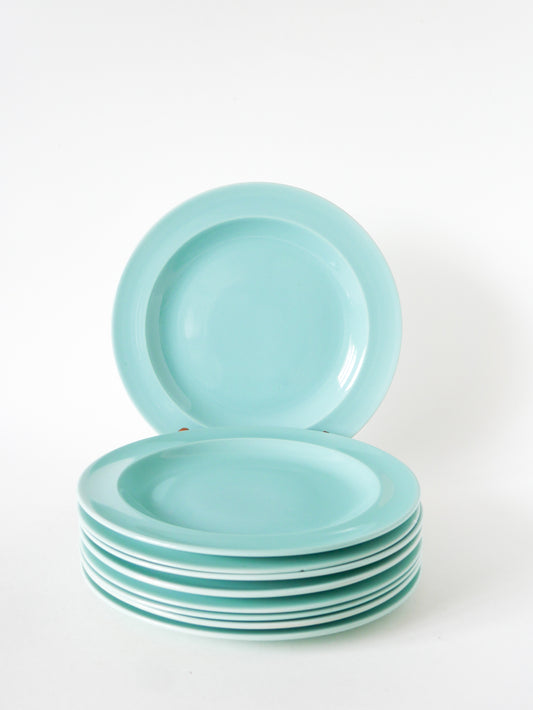Ensemble de 9 assiettes à dessert en faïence, Bleu Ciel, Design, Made in Holland, 1960