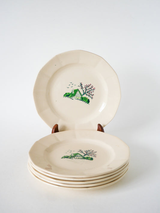 Lot de 6 assiettes à dessert Digoin Sarreguemines, modèle "Bayeux", 1970