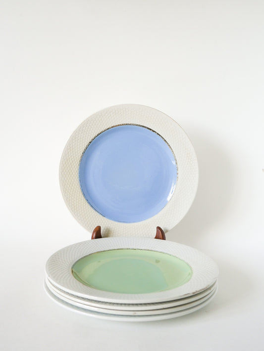 Ensemble de 5 assiettes plates Multicolores, nid d'abeilles, 1960