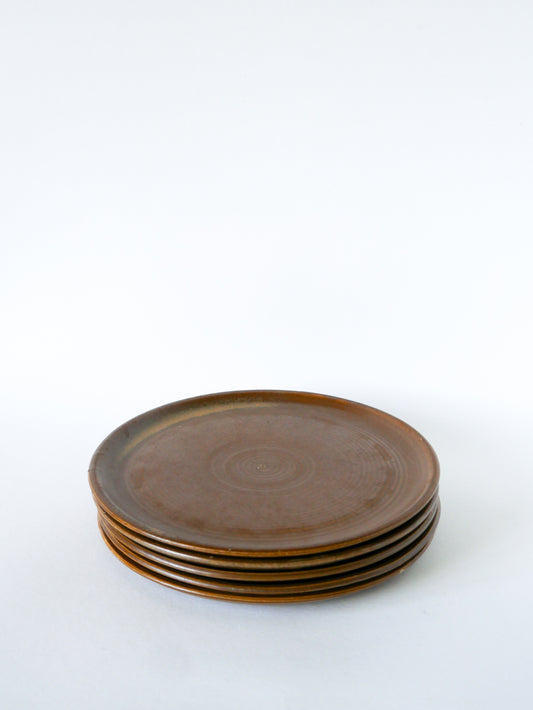 Lot de 5 grandes assiettes plates en grès, 1970