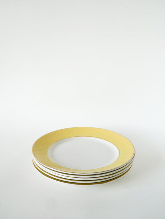 Lot de 5 assiettes plates texturées Moulin des Loups, Jaune Poussin, 1960