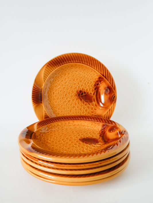 Ensemble de 6 assiettes modèle Poisson, Jaune, 1960