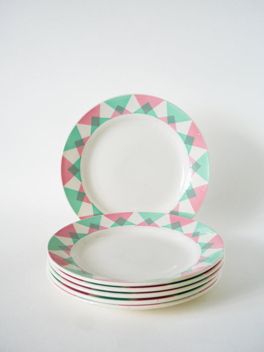 Lot de 5 assiettes à dessert, Digoin Sarreguemines modèle Arlequin, 1960