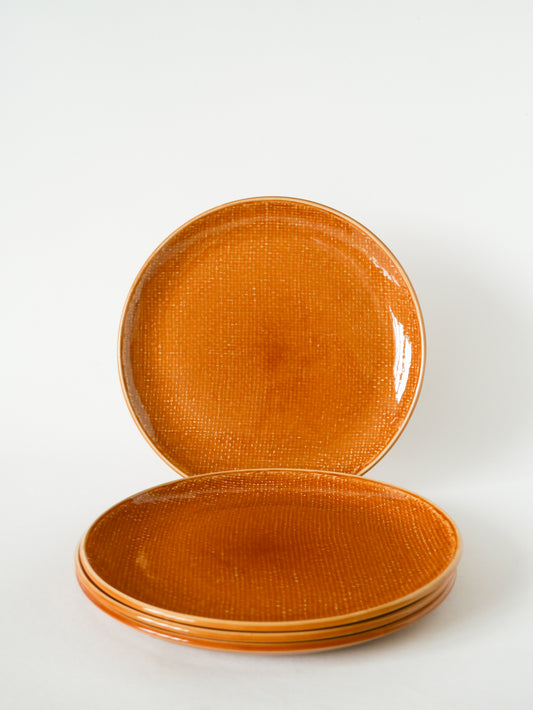 Lot de 4 assiettes plates, effet tissé, Jaune Moutarde, Salins, 1950