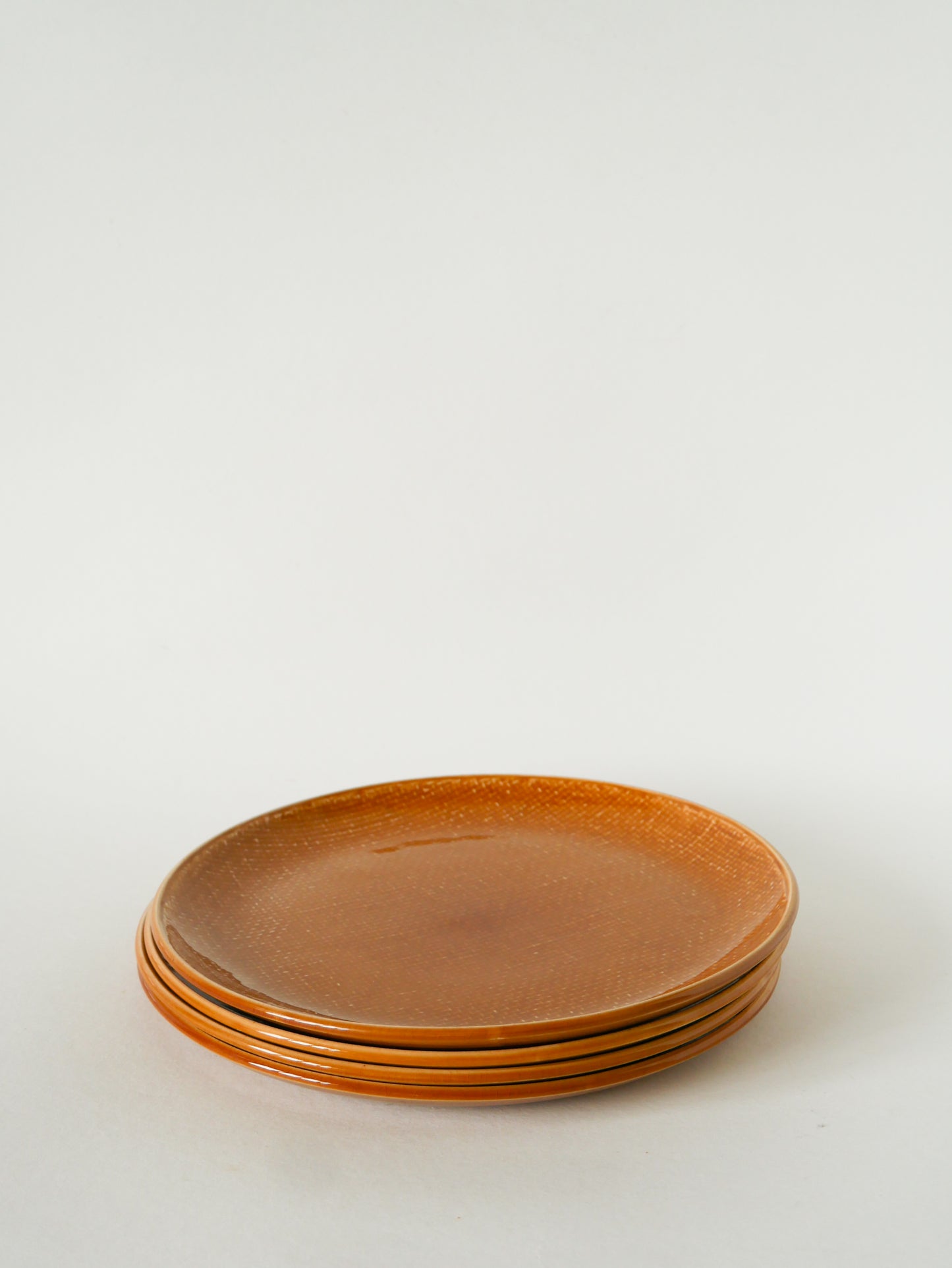 Lot de 4 assiettes plates, effet tissé, Jaune Moutarde, Salins, 1950