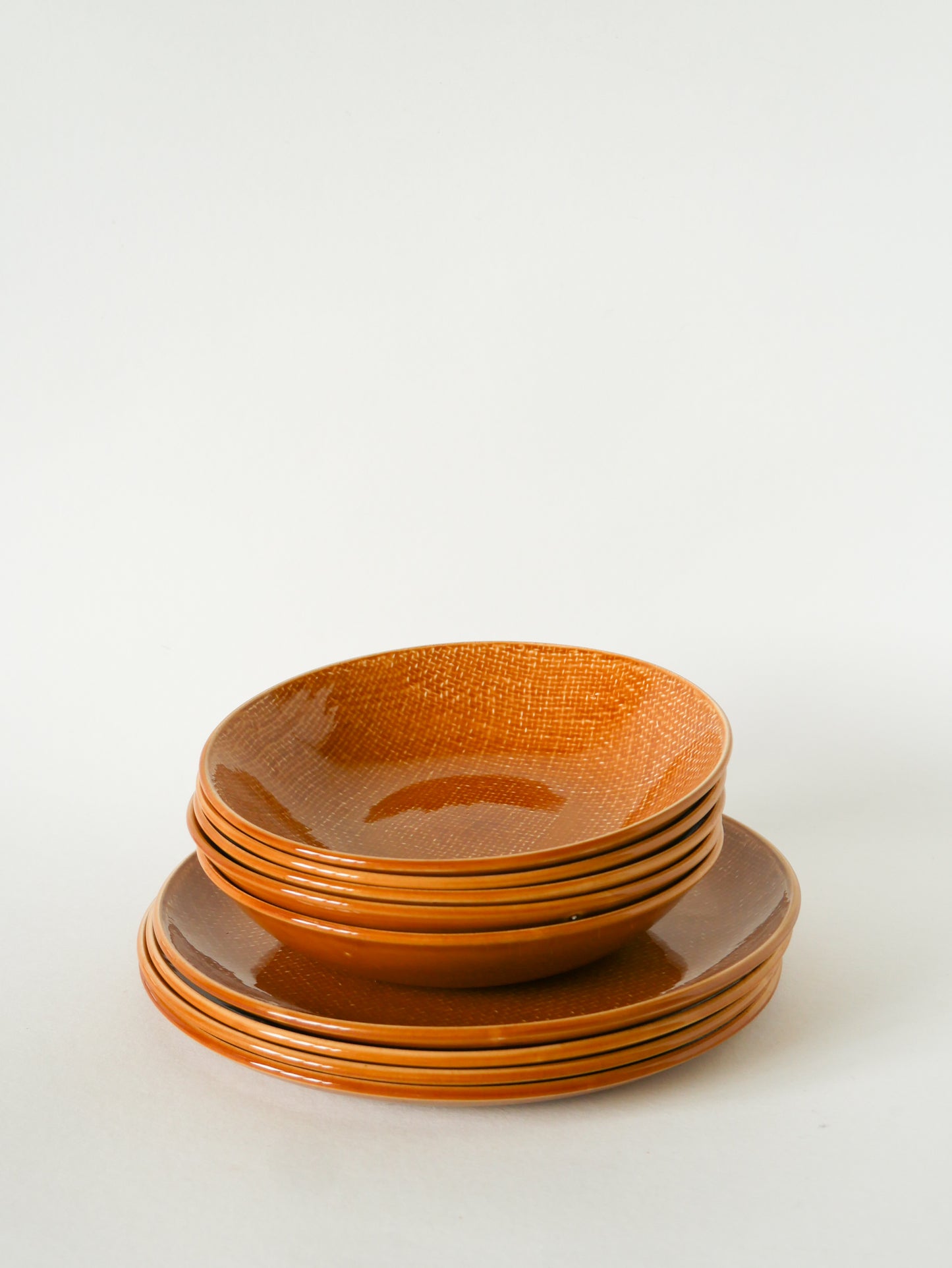 Lot de 5 assiettes creuses, effet tissé, Jaune Moutarde, Salins, 1950