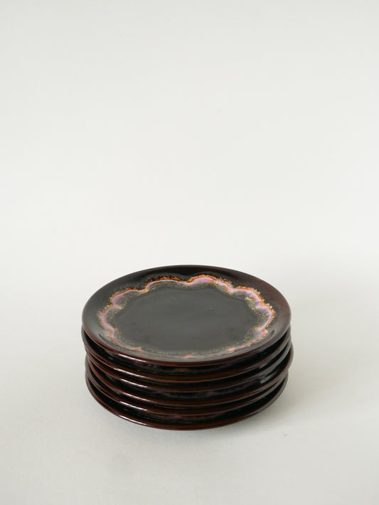 Lot de 6 assiettes à dessert en céramique, Marron et Rose, Vallauris, 1970