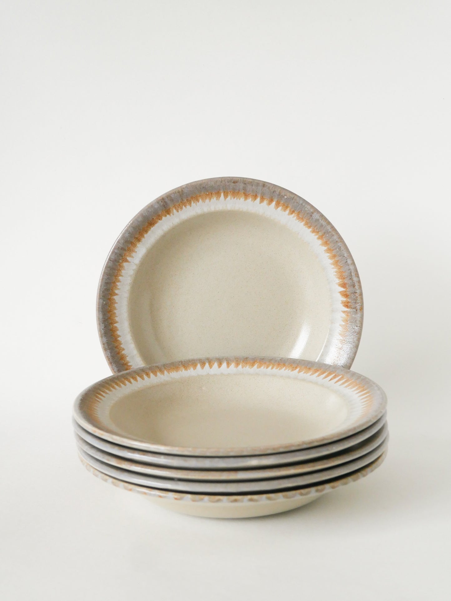 Lot de 6 assiettes creuses en grès, Beige et Ocre, 1970