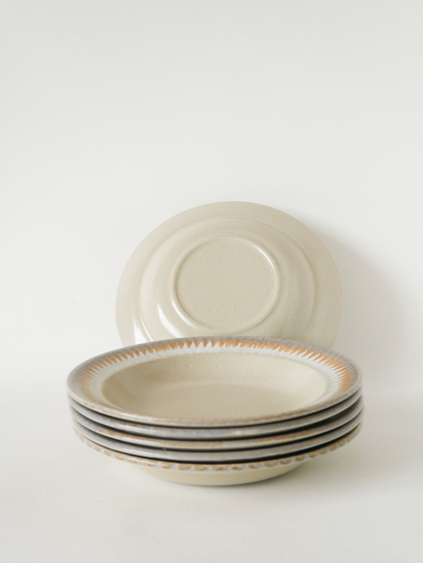 Lot de 6 assiettes creuses en grès, Beige et Ocre, 1970