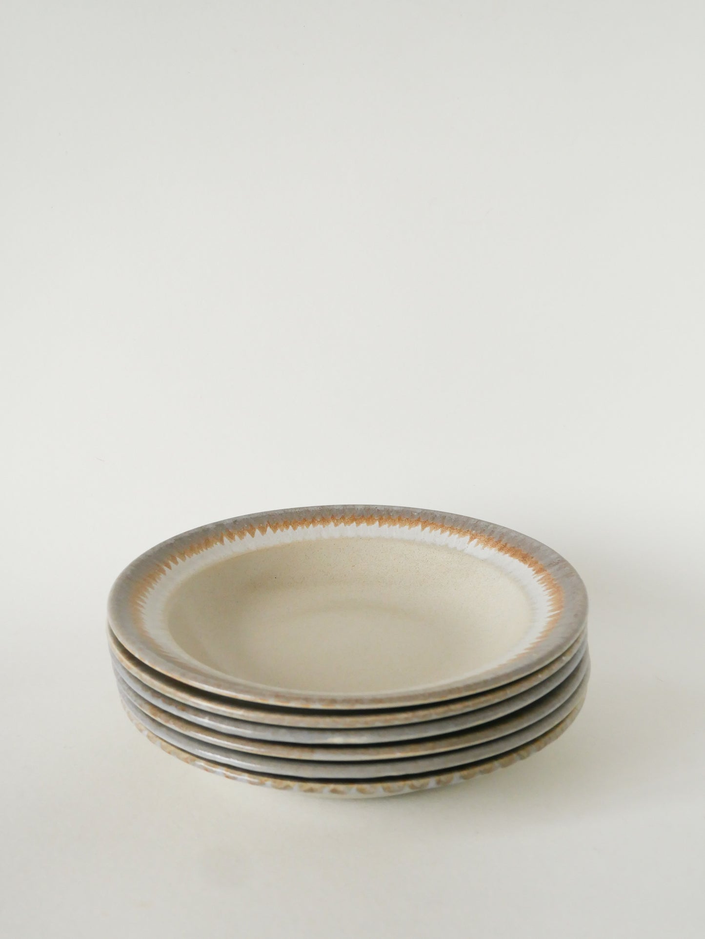 Lot de 6 assiettes creuses en grès, Beige et Ocre, 1970