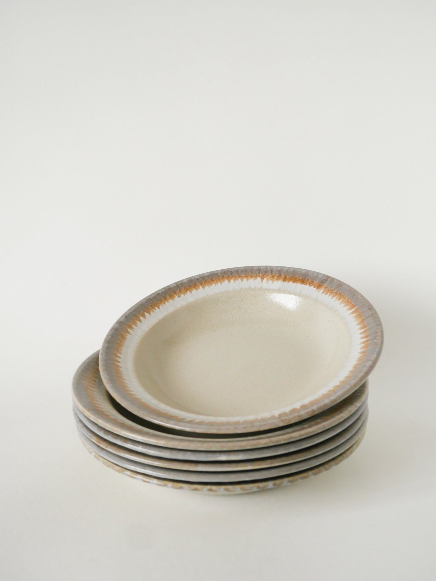 Lot de 6 assiettes creuses en grès, Beige et Ocre, 1970