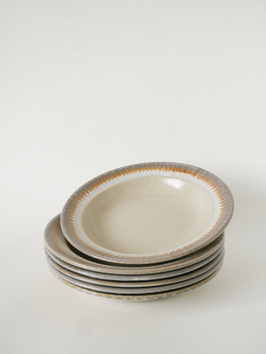 Lot de 6 assiettes creuses en grès, Beige et Ocre, 1970